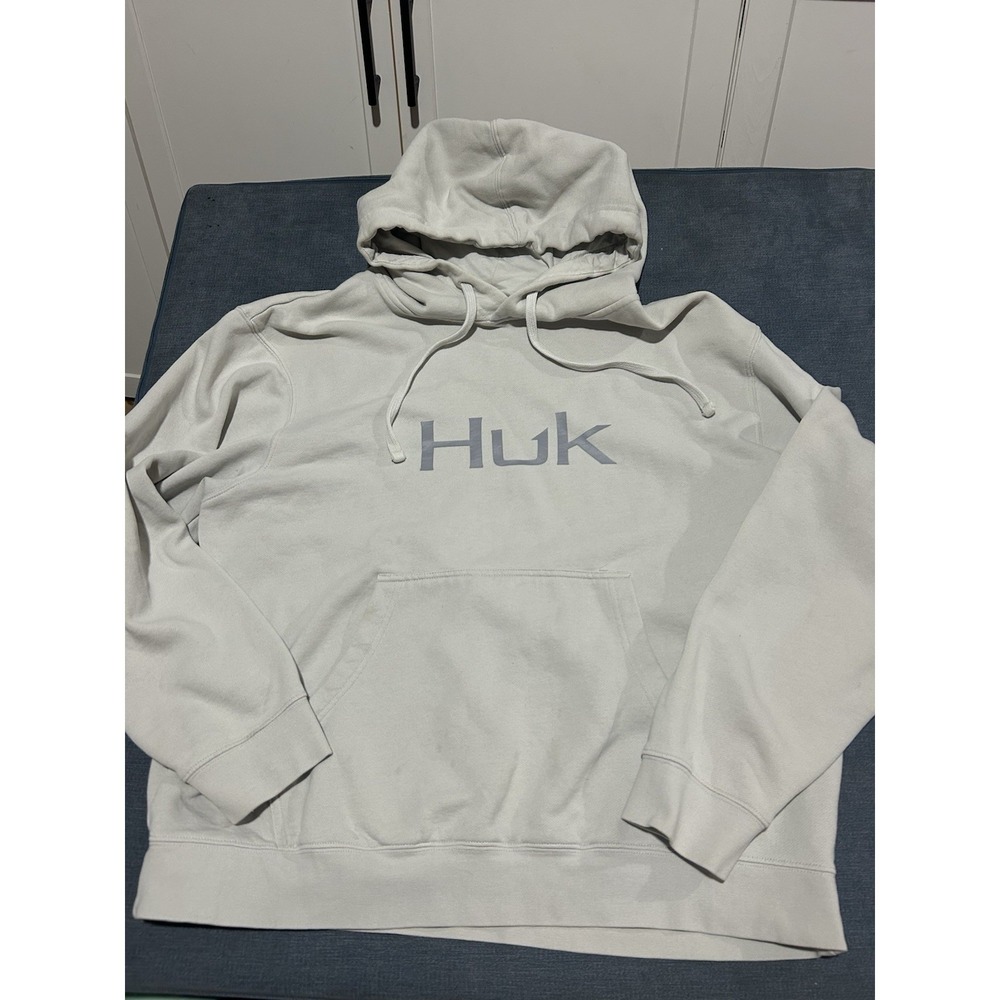 Men's Grey Huk Fishing Hoodie Sweatshirt Size Large